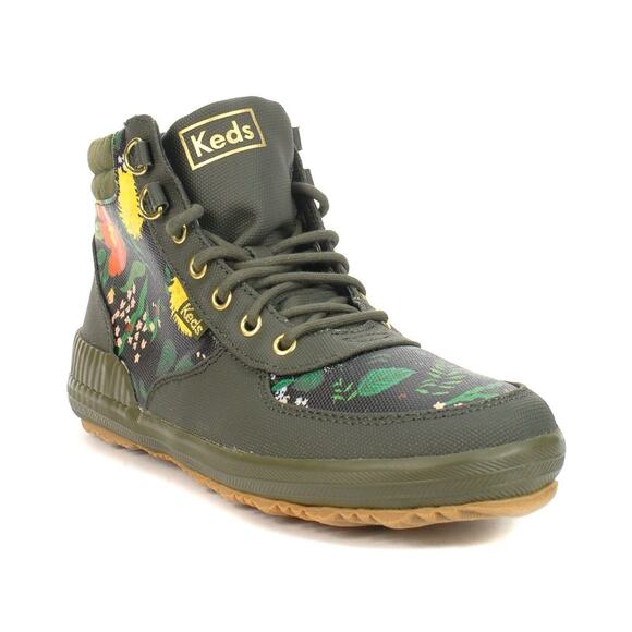 NWT Keds x Rifle Paper Co. Scout Olive Botanical Canvas Water Resistant Boots - Picture 1 of 11